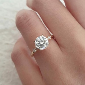 10k or blanc massif coupe ronde laboratoire cultivé bague en diamant mariage broche réglage fiançailles proposition bijoux plaqué or - Product Image 2