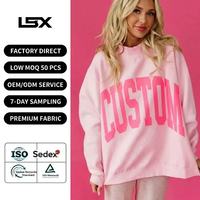 Sweat-shirt pull-over réversible surdimensionné à col montant pour femme, personnalisé avec logo OEM, broderie à pois de haute qualité, haut décontracté 2026