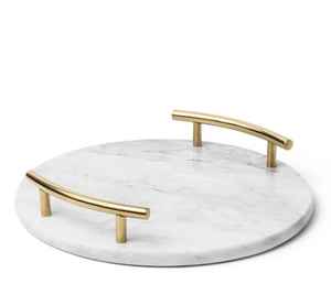 Échantillon gratuit Décoration de la maison Rectangle marbre blanc Plateaux de service en métal doré pour servir et améliorer le design d'intérieur - Product Image 6