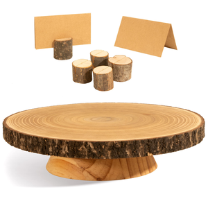 Support à gâteau en bois Inde fait à la main aspect brut avec écorce de bois sur les côtés - Product Image 2