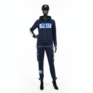 Women Luxury Cotton Blend <b>Fleece</b> Tracksuit 300 GSM <b>Navy</b> Blue Full Zip Hoodie Contrast Panel Custom Logo Tracksuits Plus size - Product Image 6