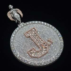 Colgante de Moissanita Estilo Hiphop, Plata de Ley 925, Redondo, VVS, con Incrustaciones de Circonitas, Dos Tonos, Chapado en Rodio, para Bodas - Product Image 1