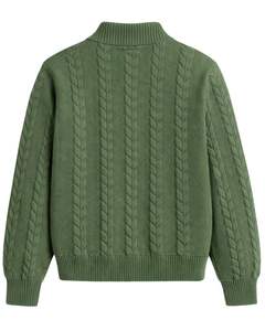 Manufacturer Customized <b>Men</b> Quarter Zip Cable <b>Knit</b> Sweater Dark Green Vertical Pattern High Neck Warm Winter Casual Pullover OEM - Product Image 2
