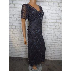 Abito da sera lungo Pisarro Nights in chiffon con perline e rete, modello a colonna, colore ardesia, taglia 12, lunghezza al pavimento, vita naturale - Product Image 6
