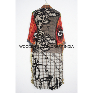 Camisón Largo de Algodón Elegante con Estampado Floral Bohol, Camisón de Algodón Reciclado Indio con Parches, Talla Grande, para Playa - Product Image 5