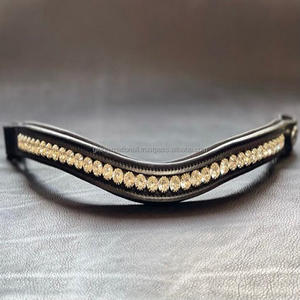 Handmade Soft Comfortable Padding & <b>Stitching</b> Empty Channel Leather Horse Brow Band Customized with Light Rose & Silk <b>Crystals</b> - Product Image 6