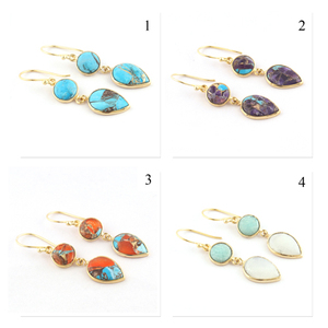 เครื่องประดับปรับ Mohave สีส้มทองแดงเทอร์ควอยซ์คู่หินน้ำตาต่างหู24พันชุบทองหูลวดวางห้อยต่างหูเครื่องประดับ - Product Image 2