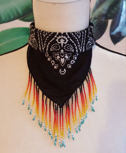 Desert Sunset Beaded Bandana Collar de bufanda con cuentas occidental único de alta calidad, bandana con cuentas de flecos - Product Image 2