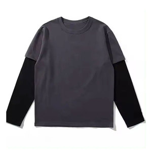 T-shirt lourd pour hommes T-shirt à manches longues double couche T-shirt personnalisé double couche nouveau style T-shirt à manches double pour garçons - Product Image 2