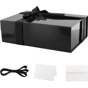 Boîte cadeau avec ruban et carte de vœux vierge, boîte cadeau magnétique noire pour cadeau, boîte de proposition de garçon d'honneur pour toutes les occasions - Product Image 1