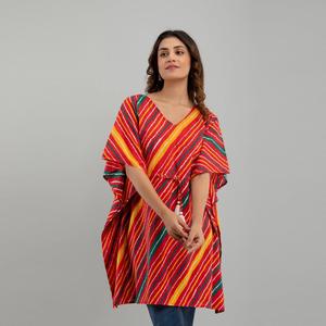 Vestido Kaftan de Algodón con Estampado Leheriya Rojo, Elegante y Moderno, Largo hasta la Rodilla, Ropa Casual de Noche para Club, Suministro ODM-SHKUP1230 - Product Image 2