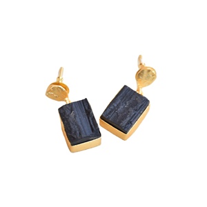 Wholesale Brass Statement <b>Earrings</b> Drop Raw Natural Stone Design 18K Gold Plated Finish Fashion Forward Style Ready to Ship - Product Image 1