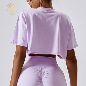 Personnalisable coton recadrée haut de gymnastique femmes XS taille blanc débardeur goutte épaule plaine surdimensionné t-shirt brodé Design de mode - Product Image 6