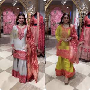 ชุดเดรส Sharara Dupatta แบบอินเดีย,ชุดเดรสผ้าไหมซาตินหนักสำหรับงานแต่งปักลายเสื้อผ้าราคาสมเหตุสมผล - Product Image 6