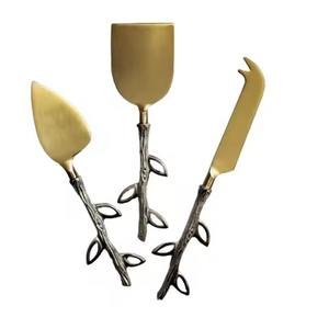 Stainless Steel Cute Cheese Knife Set with Gold Plated Handle Unique <b>Small</b> Holes Lines Design Cheese Spreader Tool - Product Image 4