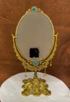 Miroir de maquillage Vintage miroir cosmétique ovale de table miroir pivotant Double face avec cadre en métal gaufré support de Base décoratif