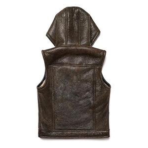 Chaleco Grueso de Piel de Oveja con Forro de Borrego Real para Hombre, Chaleco sin Mangas con Capucha, Chaqueta de Cuero Estilo Bomber - Unisex - Product Image 5