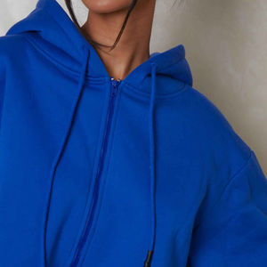 2024 à la mode recadrée fermeture éclair à capuche goutte épaule surdimensionné femmes recadrée fermeture éclair à capuche sweat avec sweat à capuche - Product Image 6