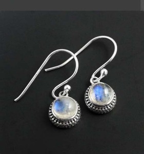 Très belle qualité Larimar 12mm forme ronde lisse pierres précieuses ensemble de lunette en laiton plaqué argent boucle d'oreille bijoux en argent faits à la main pour elle - Product Image 2