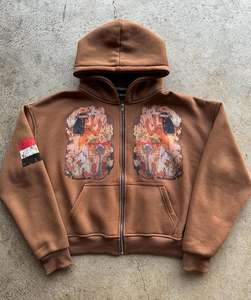 Distressed <b>Zip</b> Heavyweight Oversized <b>Graphic</b> Vintage Print <b>Hoodie</b> Anti-Wrinkle Plus Size XL Streetwear Cotton - Product Image 2