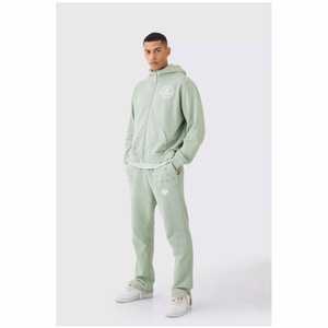 Chándal desgastado bordado con logotipo personalizado Sudadera con capucha de algodón 100% para hombre Patrón sólido Diseño digital de invierno de gran tamaño - Product Image 3