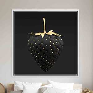 Elegant Black Gold Strawberry Printed <b>Canvas</b> Artwork <b>for</b> Kitchen Decor,WHITE <b>FRAMED</b> <b>CANVAS</b> - Product Image 1