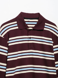 Moda Mujer con botón a rayas pulóver camisas Vintage Polo cuello manga larga Mujer Chic señora Tops - Product Image 5