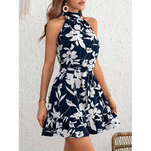 Robe courte Supreme à col roulé et épaules dénudées pour femme, avec ceinture, 32109 - Bleu marine - Product Image 3