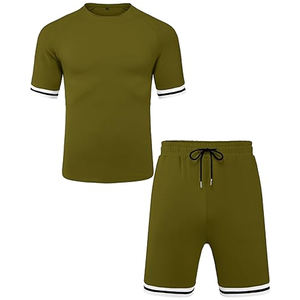 Ensemble short et t-shirt surdimensionné décontracté à col ras du cou 100% survêtement vierge en coton biologique de haute qualité pour hommes - Product Image 6