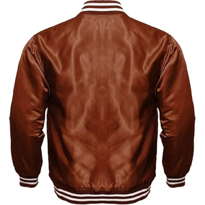 <b>Women</b> Classic brown color Varsity <b>Jacket</b> Authentic Athletic Letterman with Contrast <b>White</b> Sleeves - Product Image 2