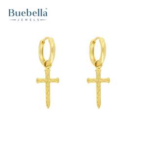 Pendientes colgantes de Cruz ondulada chapados en oro de 18 quilates de Plata de Ley 925 hechos a mano para hombre - Product Image 5