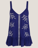 Chemisier vintage bleu marine uni à fines bretelles en viscose rayonne, broderie florale, respirant, séchage rapide, teint en fil, ODM, hiver
