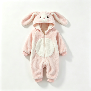 Combinaison bébé en peluche rose personnalisée, combinaison à capuche en polaire, costume de lapin pour nouveau-né, combinaison de neige en peluche douce pour bébé - Product Image 3