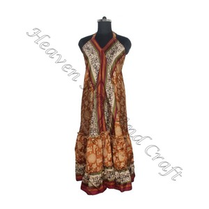 SD021 femmes été Boho Hippie Vintage soie licou robe recyclé Saree longue robe de soirée pour les filles - Product Image 5