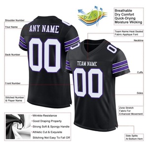Maillot de football personnalisé, uniforme de football de qualité supérieure | Fabricant EM&ODM, maillot de football authentique personnalisé noir, blanc et violet en mesh - Product Image 2