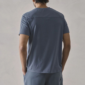 Conjunto de Camiseta de Cuello Redondo Azul para Hombre, Marca INDEX APPAREL, Tejido de Algodón y Elastano, Secado Rápido, Estilo Casual de Verano, 2 Piezas, Color Sólido - Product Image 4