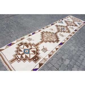 พรมขนาด 3.2x13 ฟุต, พรมตุรกีโบราณ, พรมลายดอกไม้สีน้ำตาลเฮอร์กี - Product Image 3