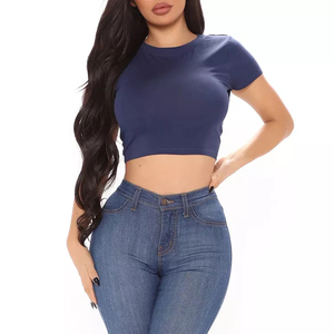 Logo personnalisé respirant à manches courtes pour femmes col rond T-shirts Crop Top Sportswear blanc 100% coton T-Shirt 2025 - Product Image 2