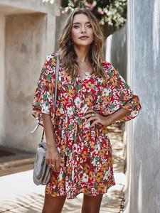 Vestido Midi Casual Elegante con Estampado Floral y Botones de Encaje, Talla Grande para Mujer, Cuello en V, Cintura con Cordón, Vestido Camisero, ODM - Product Image 4