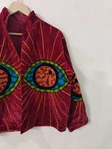 Chaqueta Suzani de Terciopelo con Bordado de Ojo, Abrigo Bohemio Hecho a Mano, Chaqueta Suzani de Terciopelo Hecha a Mano con Motivo de Ojo - Product Image 4