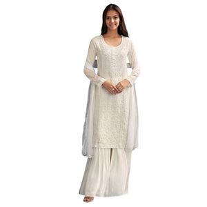 Abito bianco Pakistani Sharara con ricami di paillettes e Dupatta per matrimonio ospiti donne indiano tradizionale Party Wear - Product Image 4