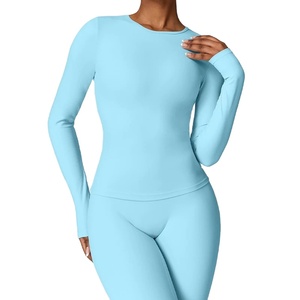 ชุดออกกำลังกายเล่นโยคะฟิตเนสสองชิ้นสำหรับผู้หญิงชุดออกกำลังกายผ้ายืดสีพื้น - Product Image 3