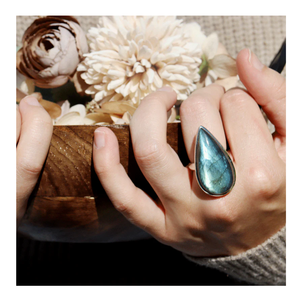 Anillo de piedras preciosas de labradorita Pear Cab, ajuste de bisel de plata de ley 925 con anillo de moda Chapado en plata para regalo de boda - Product Image 2