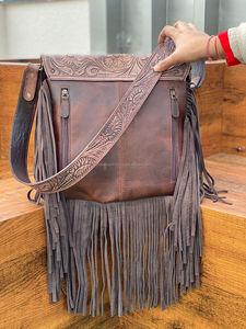 กระเป๋าถืออานด้วยมือสไตล์ตะวันตกสำหรับผู้หญิงกระเป๋าสะพายข้างหนังสีเทอร์ควอยซ์ประดับหิน - Product Image 5