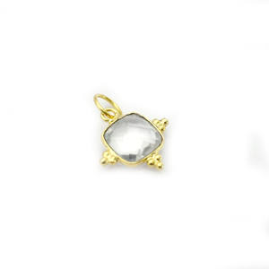 Colgante de piedras preciosas de cuarzo de cristal, abalorio de piedra facetada con forma de cojín, colgante de fianza individual con bisel, joyería minimalista pequeña para mujer - Product Image 2