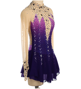 Vestidos de Competición de Gimnasia, Patinaje Artístico y Baile de Salón Personalizados en Seda/Algodón Negro con Estampado Digital para Mujer - Product Image 6