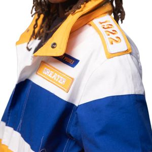 Giacca SGRHO stile auto da corsa In poliestere blu e oro capispalla leggero per eventi di confraternite e uso Casual - Product Image 5