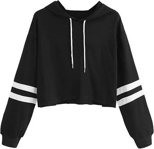 Colección de primavera para mujer, Top corto de manga larga, Sudadera con capucha, bloque de Color frontal, cierre de cremallera, diseño estampado de letras, verano cómodo - Product Image 1