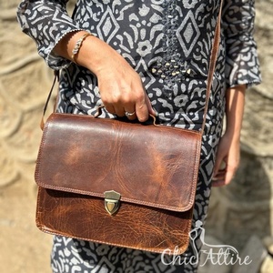 Sac à main en cuir véritable Crunch véritable fait à la main Sac à main en cuir véritable Crunch pour femmes élégant Sac à bandoulière en cuir véritable Vintage pour le bureau - Product Image 1