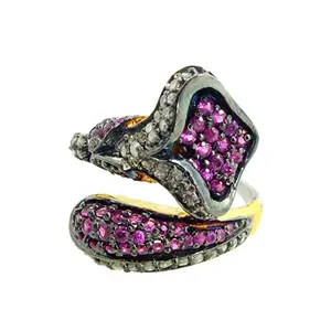 Real 14k Yellow Gold Snake Design Ring 925 Sterling Silver Gemstone Ring Natural Diamond Ruby Gifting Fine Jewelry Manufacturer